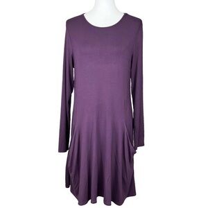 Betabrand Purple Long Sleeve Sweatshirt Jersey Travel Silk Blend Dress